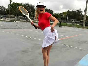 Tennis court blowjob